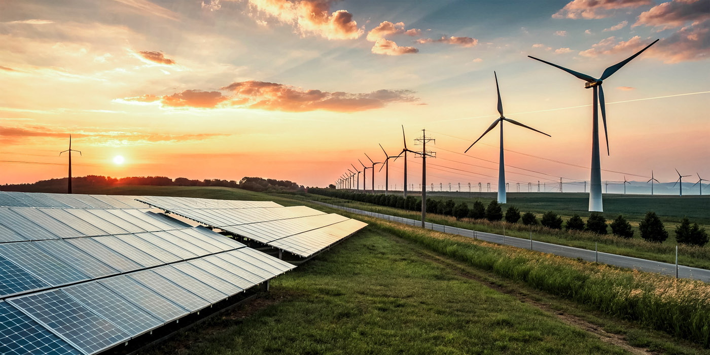 Solarpanele und Windräder