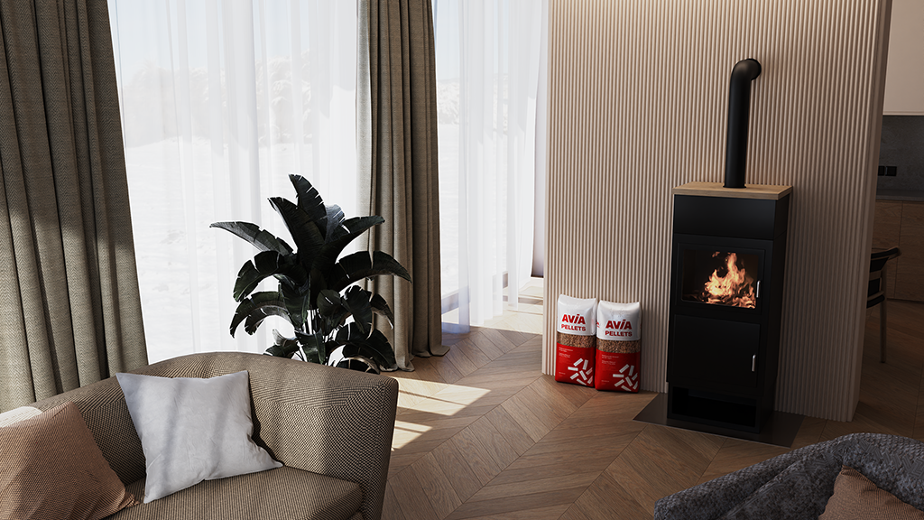 Pelletofen im Wohnzimmer